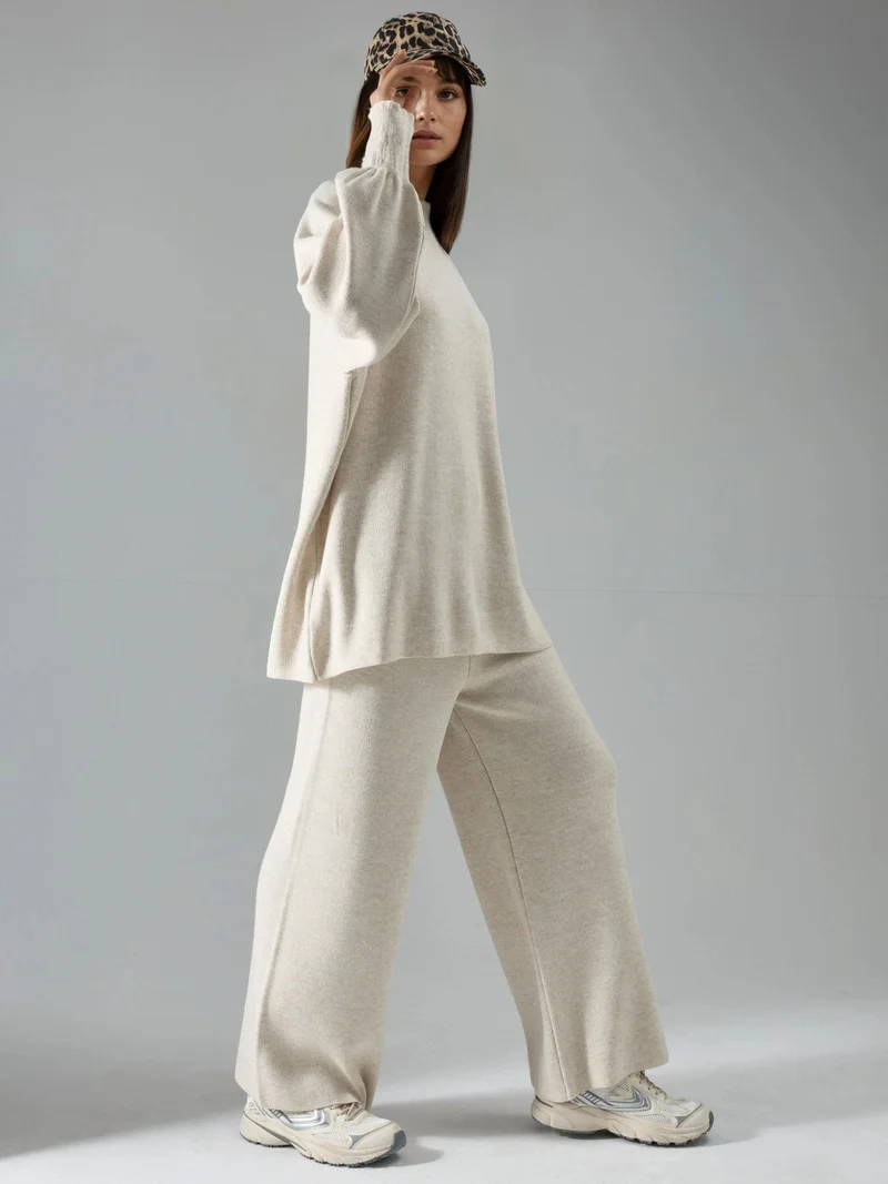 MY FASHION Stone Natural MY FASHION Loose Fit Sweater & Pants Knit Co-ord Set for Women | Best Price UAE